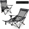 Tangkula Reclining Camping Chair 2 in 1 Porable Folding Lawn Chair with Removable Footrest 4-Position Adjustable Backrest Cup Holder &amp Side Pocket Carry Bag (1Gray)