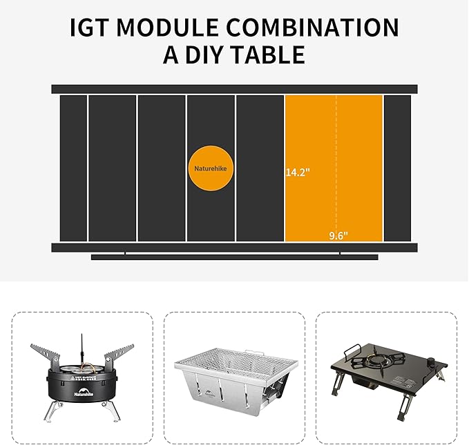 Naturehike Folding IGT Camping Table Portable IGT Cook System Ultralight Aluminum Camp Table for Outdoor Picnic Car RV Trip Patio Backyard BBQ