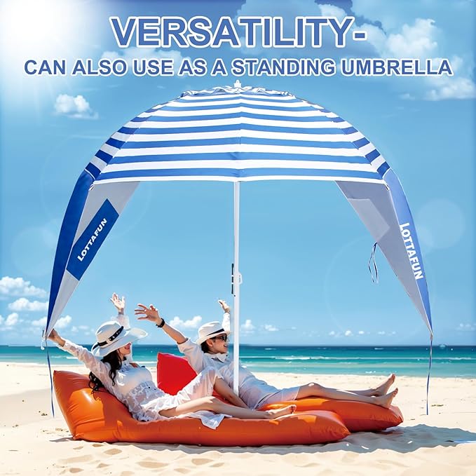 Beach Shelter Umbrella Premiere UPF 50+ Umbrella Shelter for Sun and Rain Protection for Adult (10-FootBlue Stripe)