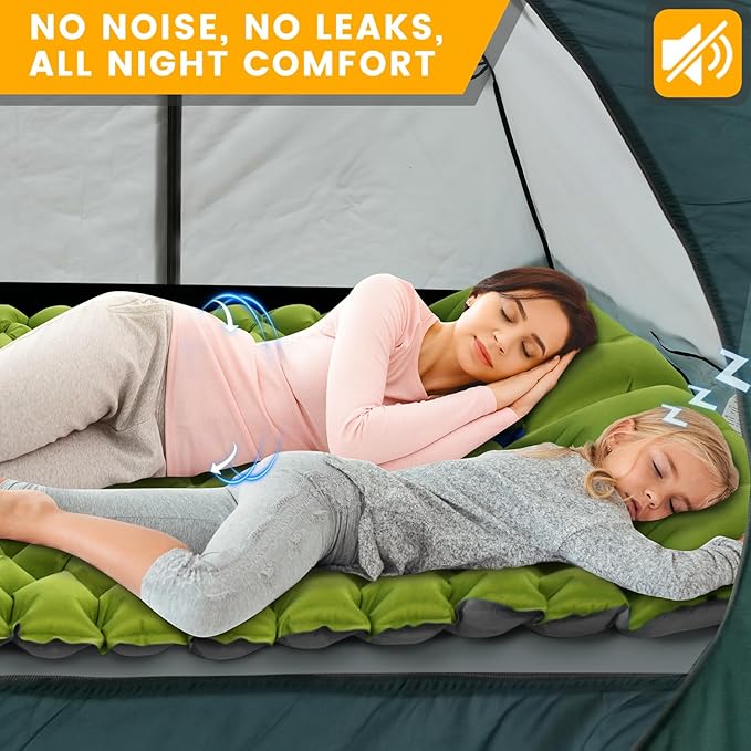 Ultralight Double Sleeping Pad for Camping 4 Thick Inflatable Camping Mat with Built-in Foot Pump &amp Pillow for Backpacking Hiking Travel Tent Car