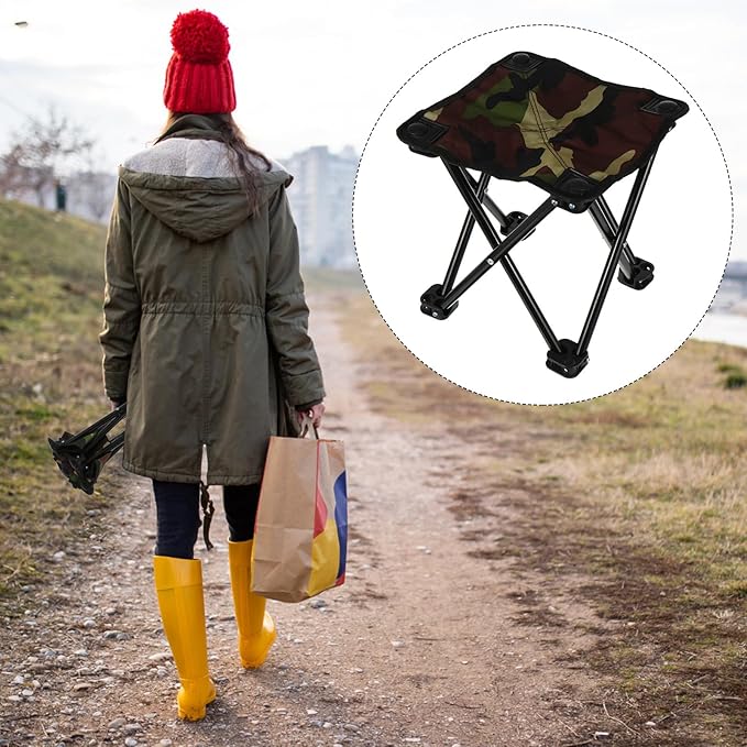 Mipcase Portable Folding Fishing Stool Outdoor Camping Chair with Camouflage Pattern Lightweight Foldable Seat for Hiking Fishing and Travel Random Color
