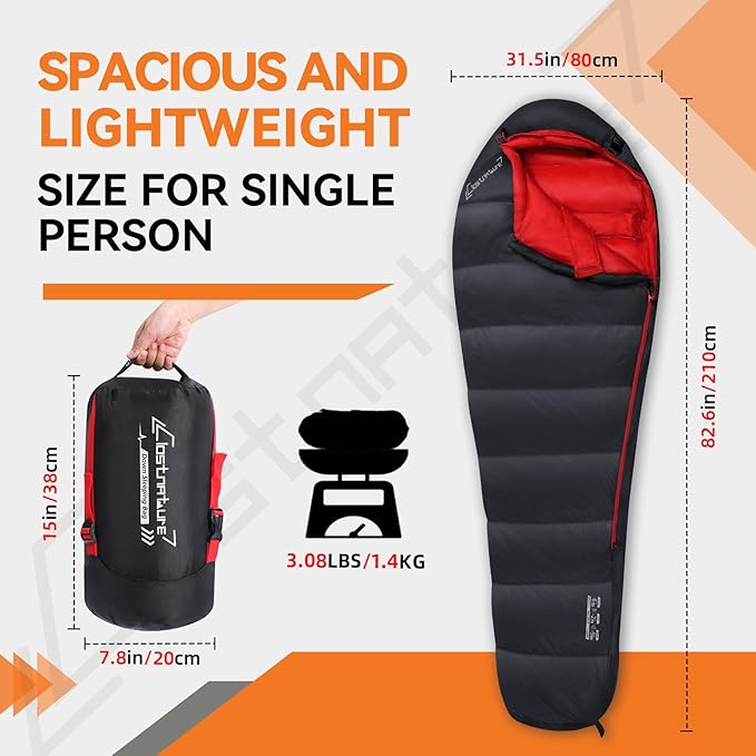 Clostnature Down Sleeping Bag for Adults - 20D 550 Fill Power Backpacking Mummy Sleeping Bag for 16°F - 45°F Lightweight 4 Season Clod Weather Camping Gear with Compression Sack