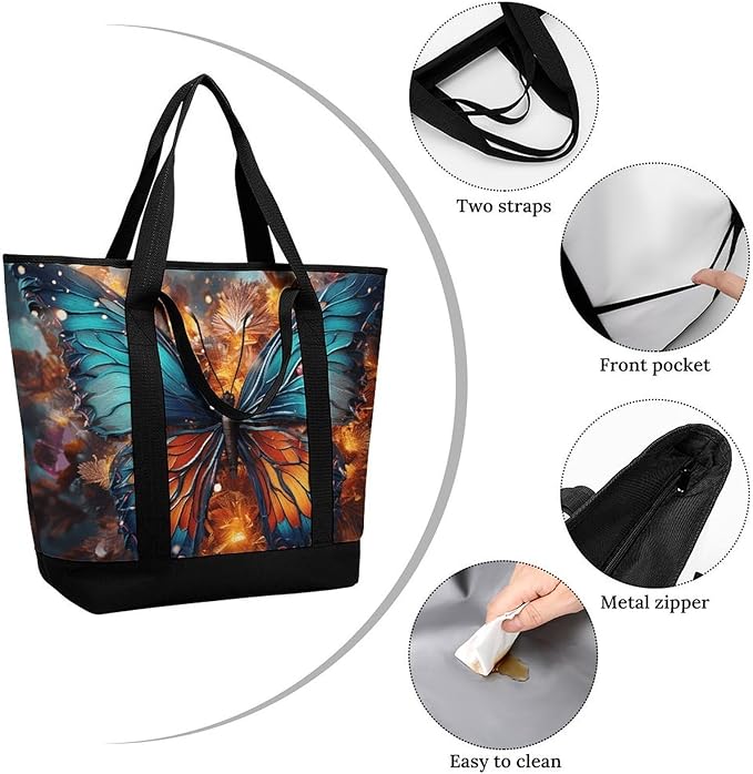 Insulated Shopping BagLarge Reusable Cooler Bags Color Butterfly Background Printed Foldable Shopping BagTravel Waterproof Shoulder Bag