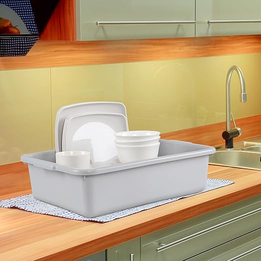 13 Liters Commercial Plastic Bus Boxes Plastic Bus Tubs for Restaurant Gray 4 Packs