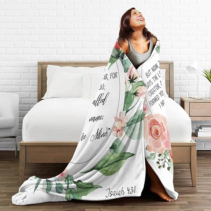 60X50 Isaiah 43 1 Fear Not for I Have Redeemed You Bible Verse Wall Art Lightweight Flannel Blanket - Soft and Breathable Polyester Suitable for Travel Camping and Home Decoration