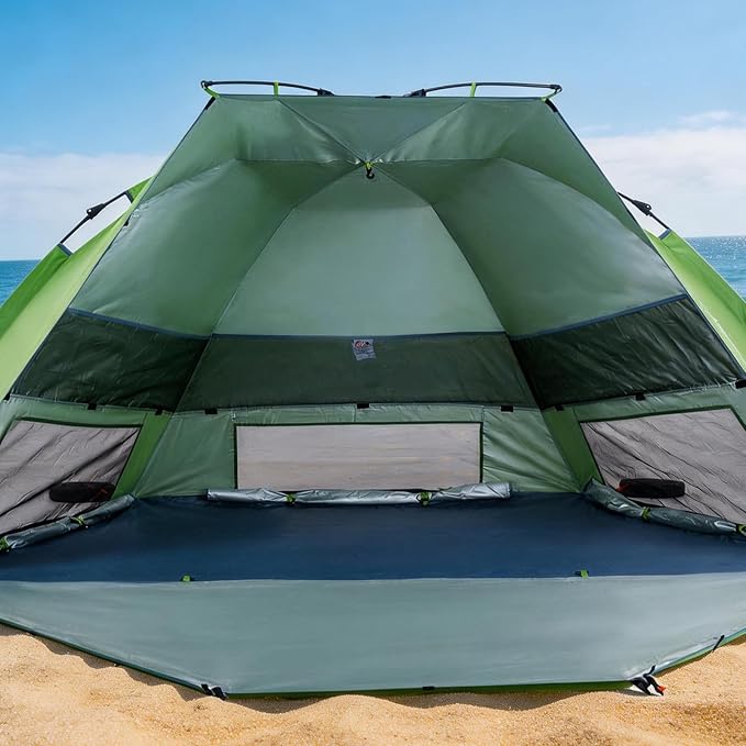 Three Bears Pop Up Beach Tent Sun Shade Shelter for 3-4 Person UPF 50＋ UV Protection Lightweight &amp Easy Setup Beach Shade Canopy Portable Beach Shade Tent Beach Cabana (Green)