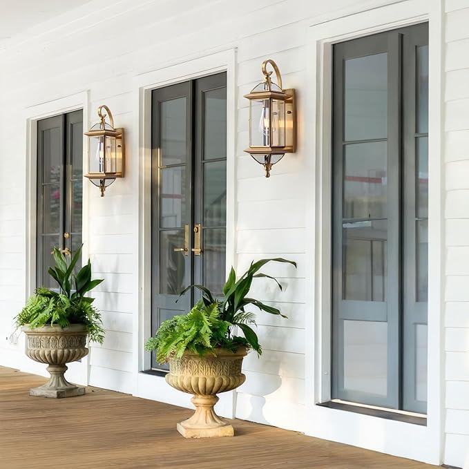 Copper Brass Outdoor Wall Lights 18.5Inch Waterproof Lantern Exterior Light Fixtures Outdise Wall Mounted Porch Light Garage Wall Sconce Patio Lamps E26 Socket