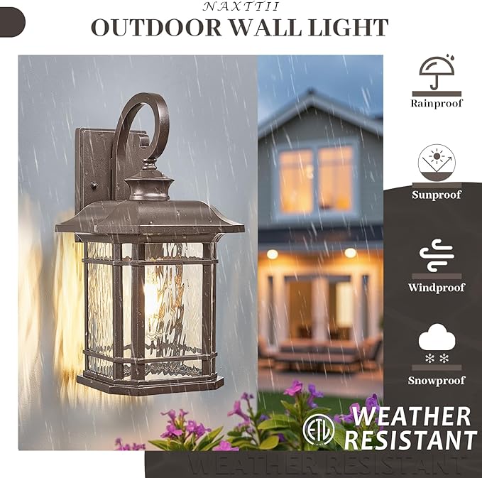 ORB Finish Outdoor Wall Lights 17 Inch Height Waterproof Exterior Lighting Fixtures with Water Ripple Glass E27 Socket Porch Lights Outdoor for Garage Patio Front Door