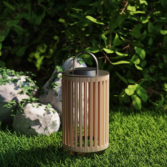 Outdoor Solar Lanterns Outdoor Hollowed-Out LED Floor Lights Aluminum Braided Rope Lantern with Handle for Patio Yard Pathway Yellow