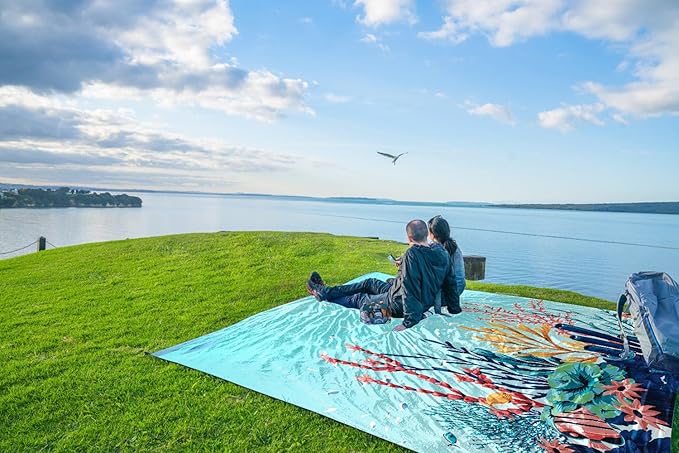 WEKAPO Beach Blanket Waterproof Sandproof Oversized Extra Large Beach Mat Sand Free Lightweight &amp Compact Sand Free Mat with 6 Stakes &amp 4 Corner Pockets