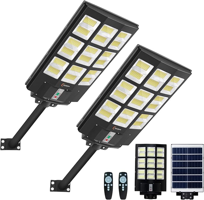 4200W Solar Street Lights Outdoor Motion Sensor Dusk to Dawn Solar Flood Lights Super Bright 7000K Security Lights IP66 Waterproof Solar Powered for Parking Lot Street Yard(2 Pack)