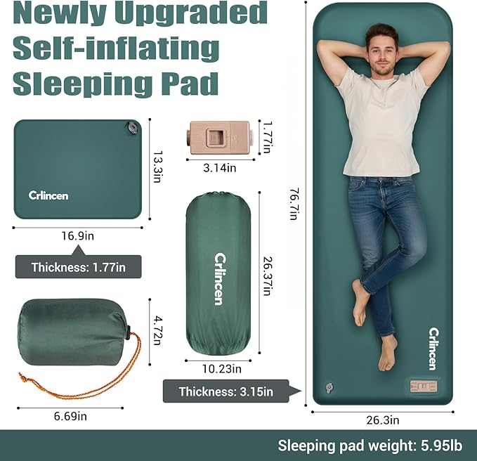 Self Inflating Sleeping Pad with Electric Pump and Pillow 3.15 Ultra-Thick Memory Foam Camping Pad Portable 4-Season Camping Mats Pad Cushions Camping Essentials Gear for Travel Tent Car