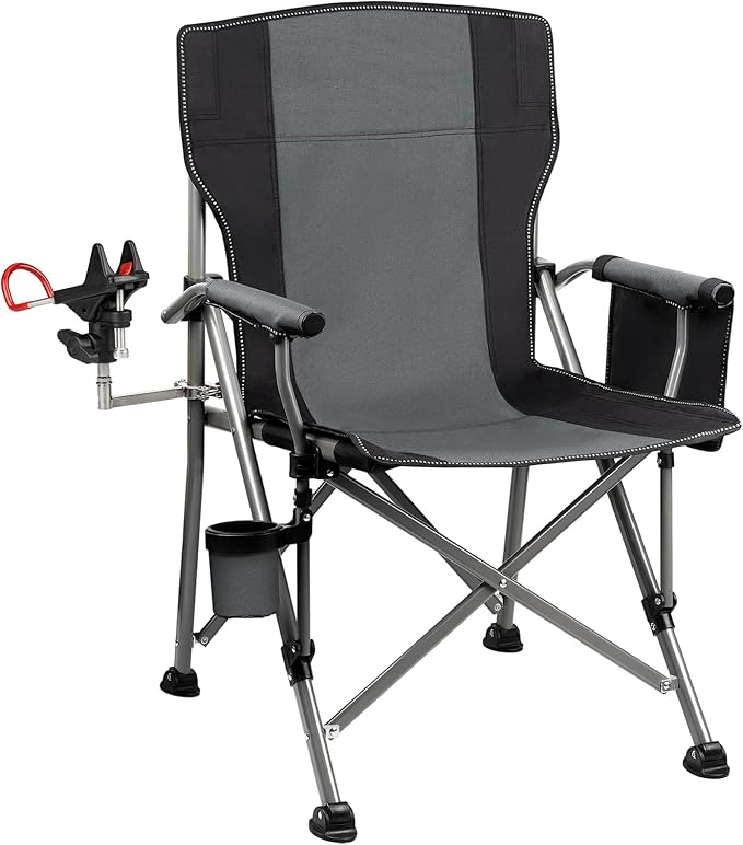 Fishing Chair with Upgraded 360° Adjustable Rod Holder Folding Ice Fishing Chairs for Adults Portable Camping Chair with Side Pocket Cup Holder for Outdoor Sports Garden Beach Lawn Picnic
