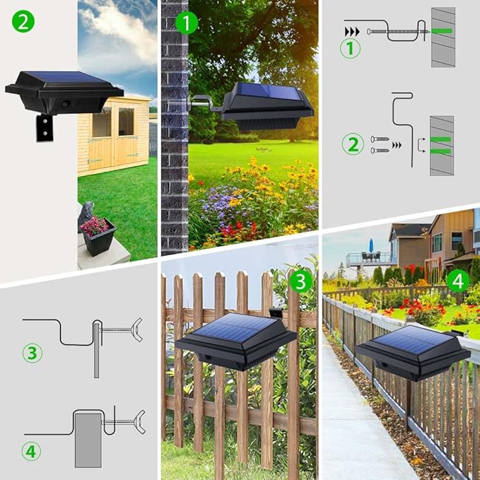 Gutter Lights 40 LED Solar Patio Decor Lights - Deck Fence Wall Backyard Porch Pool Step Lights (4Pack - Black Warm White Light)