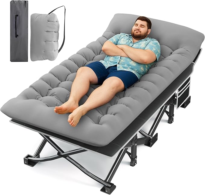 HABUTWAY Camping Cot with Mattress 32 Extra Wide Camping Cots for Adults Sleeping Cot for Adults Holds Up to 600LBS Cots for Sleeping Camp Rv Beach Patio Office Naps(Grey)