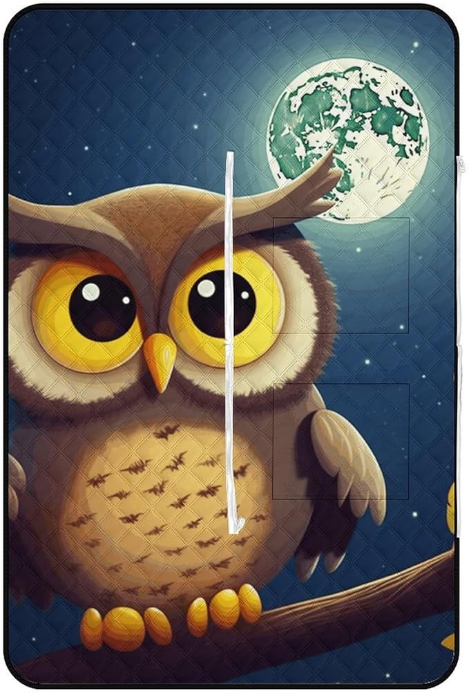Zipper Owl and Yellow Moon Style Picnic Mat Suitable for Travel Camping Park Or Home Use