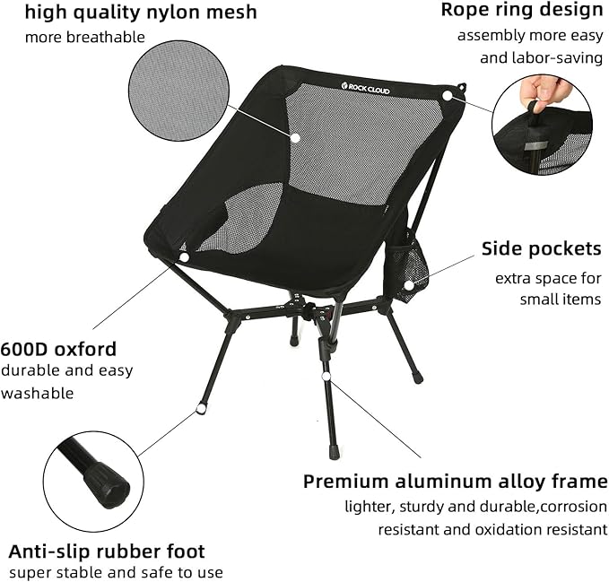 ROCK CLOUD Portable Camping Chair Lightweight Folding Chairs Outdoor for Camp Hiking Backpacking Lawn Beach Sports