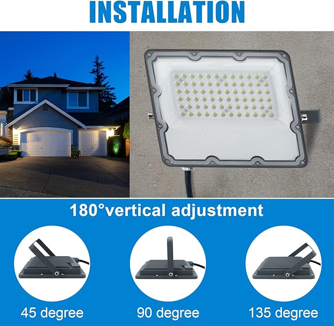 150W LED Flood Lights Plug in Outdoor Security Lights Fixtures 6500K 15000LM Illumination IP66 Waterproof White Lighting for Ball Ground Parking Lot Pathway Yard (1 Pack)