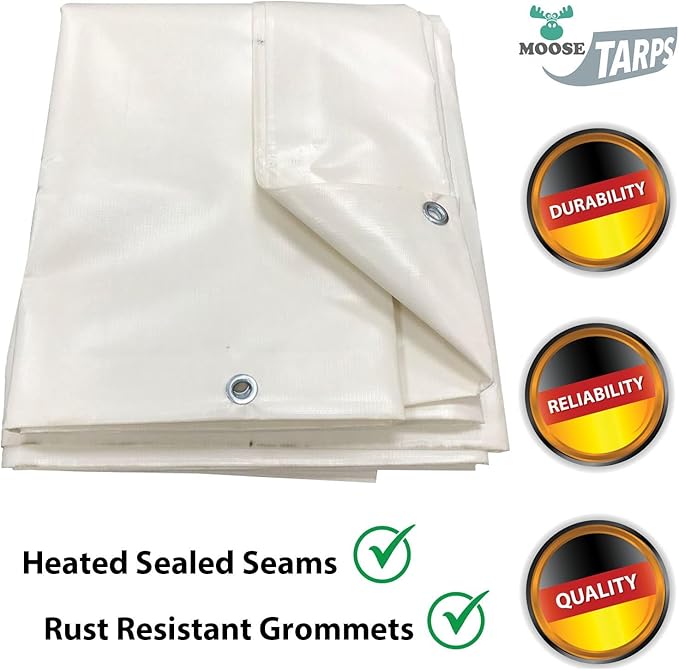 Heavy Duty Tarp 100% Waterproof 12mil Thick PVC Vinyl Tent Tarp for Camping Multi-Purpose Thick Protective Cover Weather Proof Heavy Duty UV Resistant 20 Feet x 40 Feet White