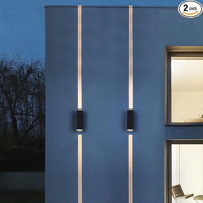 2PCS Outdoor Wall Lights LED Up Down Exterior Lighting Fixtures IP65 Waterproof Outdoor Light Fixture 85-265V 20W 3000k Aluminum Porch Light Modern Patio Wall Light Fixture Black