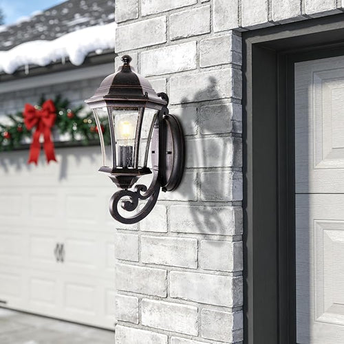 19.5in Large Outdoor Wall Light Fixture for Porch Bronze Aluminum Exterior Door Lantern Light with Wall Mount Outside Wall Sconce with Clear Seeded Glass