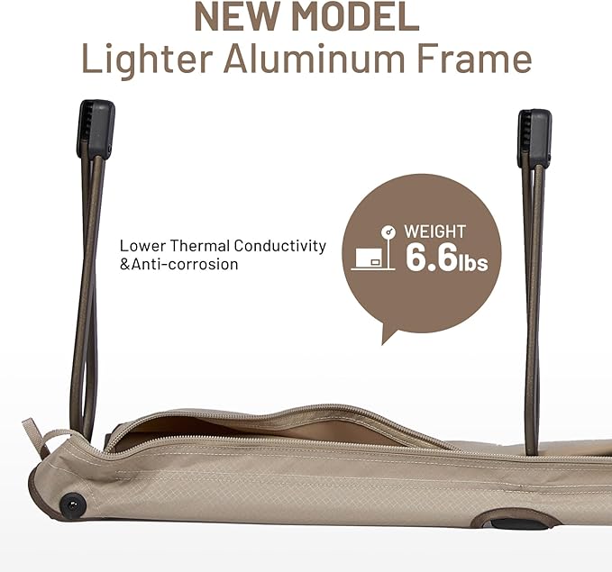 Timber Ridge Lightweight Aluminum Camping Cot 20-Second Quick Set-Up Folding Cot with Zipper Closure Portable Carry Bag Included for Camping Travel and Outdoors Support up to 225lbs Tan