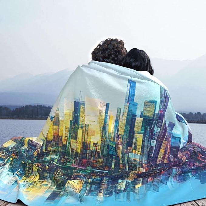 Holographic Reflection City Soft Fleece Blanket 60 * 50 inch Soft Sofa Blanket Suitable for Sofa Camping Travel Night Cover Blanket