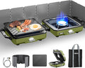 ODSD 2 Burner Camping Stove with Windshield 20000 BTU Propane Camp Stove Portable Folding Gas Stove Camping Essentials Gear Includes Frying Pan Coffee Stand &amp Carry Bag Green