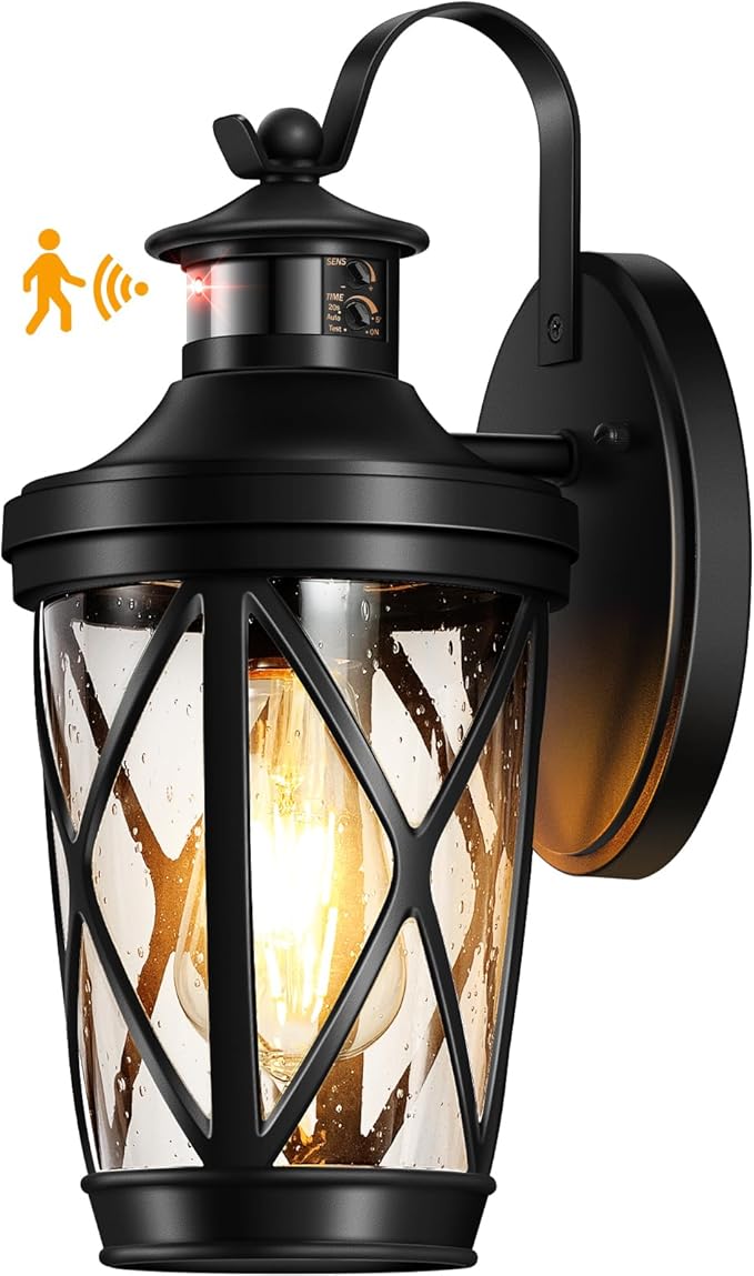 VIANIS Motion Sensor Outdoor Lights Modern Patio Lights Outdoor Waterproof Black Exterior Lighting Fixtures Lanterns for House 100% Aluminum Outside Wall Mount Light Sconce for Garage Porch Coach