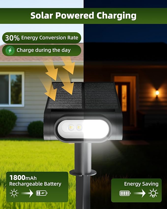 EZVALO Solar Spot Lights Outdoor IP67 Waterproof Adjustable Solar Landscape Lights 3 Lighting Modes Solar Spotlights for Outside Yard Garden Plant Trees Pathway Flag (Cool White-4Pack)