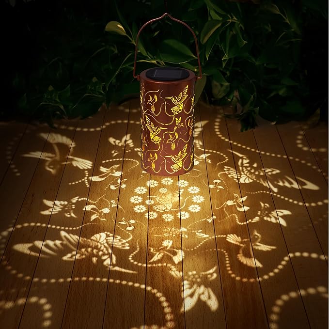 Solar Lanterns Outdoor Hanging Hummingbird Decor LanternWaterproof Hollow Out Metal Decorative Garden LightGraceful Decoration for PatioYardLandscapeWalkwayFestival