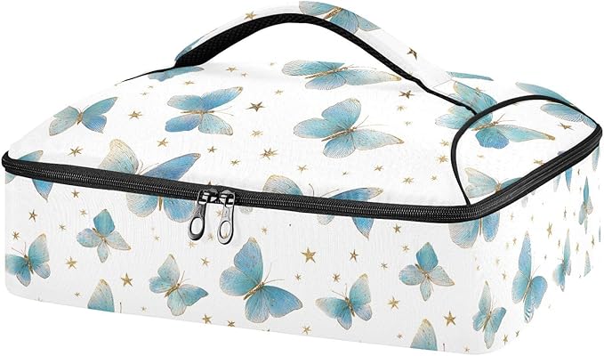 Casserole Carrier Beautiful Pattern Green ButterfliesInsulated Casserole Carrier for Hot or Cold Food Thermal Lunch Tote for Potluck Parties Picnic Beach Fits 9 x 13 Inches Baking Dish