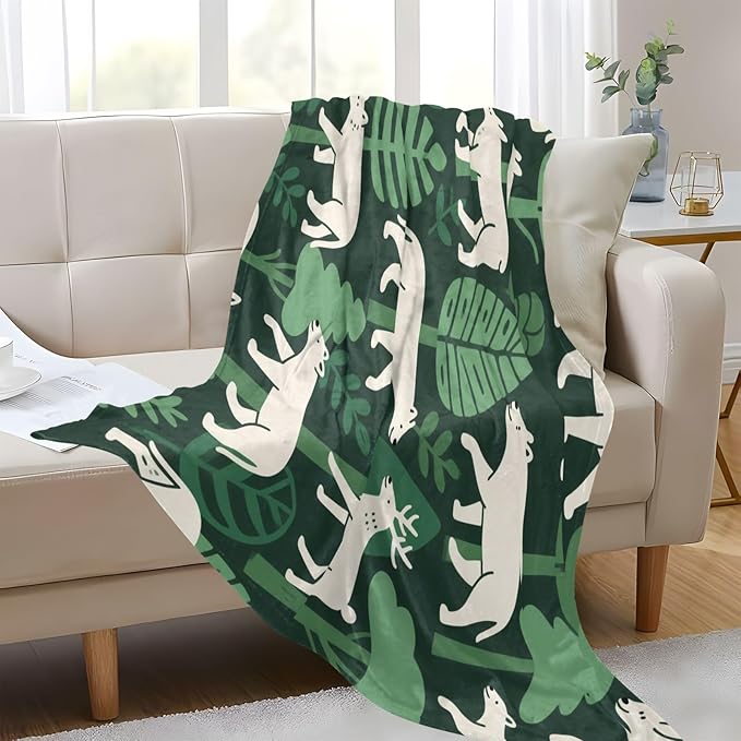 Blanket For Living Room Jungle Animal Fox Green White Teen Throw Blanket 50 x 70 Inch