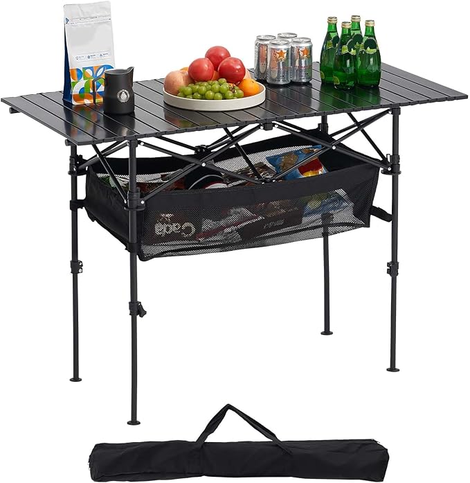VEVOR Folding Camping Table Portable Roll Up Side Tables Lightweight Aluminum Beach Table for Outdoor BBQ Tailgating Picnic Travel (47 inch-Black)