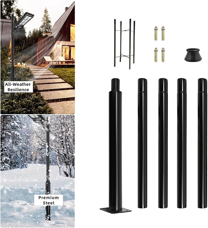 Street Light Pole 16ft Tall Split Street Lamp Post for Outdoor Street Courtyard Parking Lot Lighting Post Fixtures with Mounting Ground Cage (16FT 114+76mm)