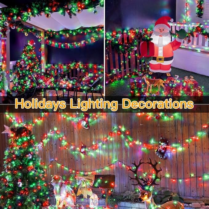 Ollny Christmas Lights 500LED 164FT Long Christmas Tree Lights with 8 Modes Remote Timer IP44 Waterproof Outdoor Christmas Lights for Tree House Yard Outside Xmas Decorations (Red+Green)