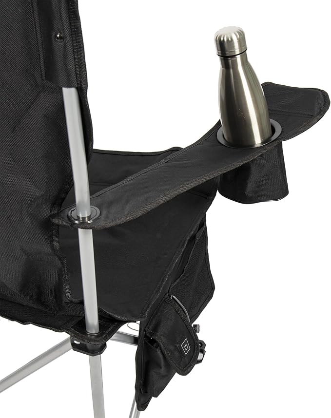 CAMP &amp GO Heated Deluxe Quad Camping Chair Folding Heated Chair with 18 USB Cable Storage Compartment and Cup Holders Black