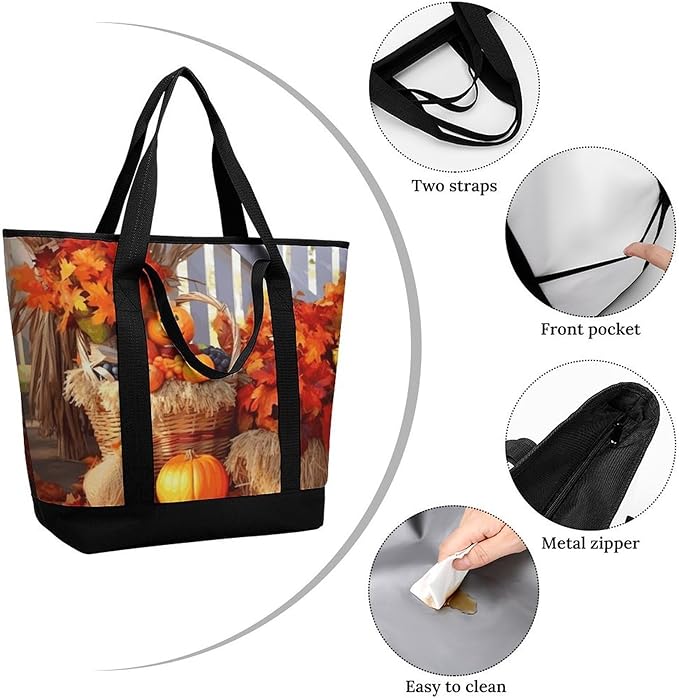 Insulated Shopping BagLarge Reusable Cooler Bags Autumn Thanksgiving Printed Foldable Shopping BagTravel Waterproof Shoulder Bag