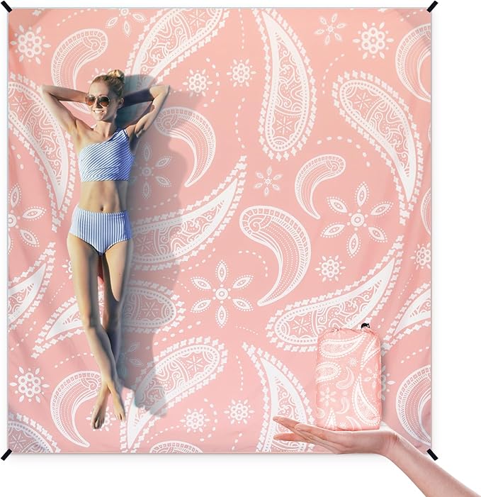Beach Blanket Waterproof Sandproof Extra Large Beach Mat 79 X 83/120x108for 1-8 Adults Quick Drying Durable Outdoor Picnic Mat for Beach Travel Camping Hiking