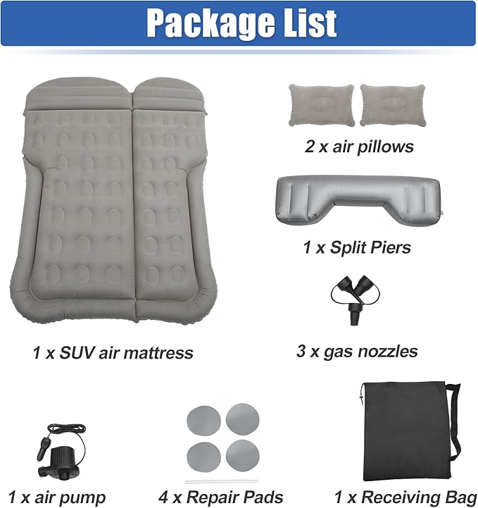 X AUTOHAUX Car SUV Air Mattress Camping Bed Cushion Pillow Flocking Mattress with Electric Air Pump Portable Sleeping Pad Universal Inflatable Thickened for Travel Camping Gray