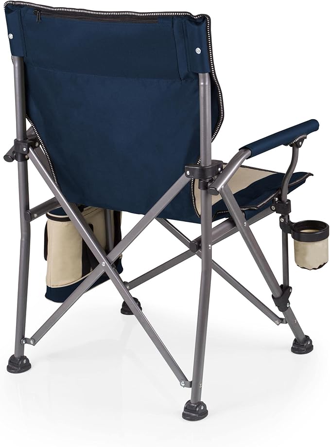 PICNIC TIME Outlander XL Heavy Duty Folding Camping Chair with Insulated Cooler Oversized Portable Lawn Beach &amp Camp Chair with Cup Holder Storage Pocket Carry Bag 400 lb Capacity (Navy Blue)