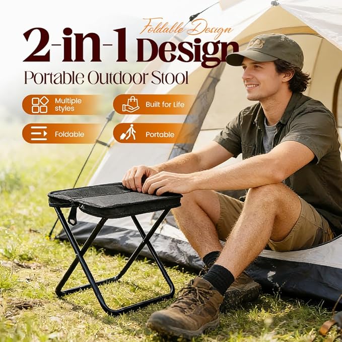 Foldable Backpack Stool 2026 Portable Folding Camp Stool Foldable Chair can Turned Into a Satchel Lightweight Seats for Hiking Fishing Hunting (Khaki)