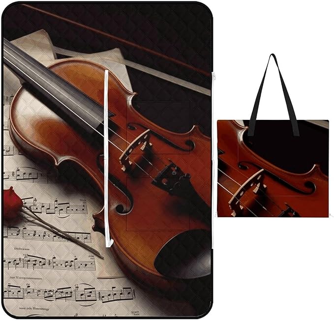 Zipper Violin Sheet Music Style Picnic Mat Suitable for Travel Camping Park Or Home Use