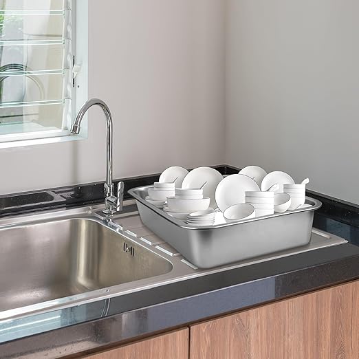 3 Pack Stainless Steel Commercial Bus Tubs Food Grade Meat Processing Tubs Lug Wash Basin Tote Box for Dishwashing Kitchen Restaurant Utility (13 L)