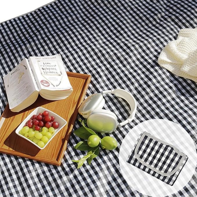 Cute Gingham Picnic Blanket Waterproof Foldable in Large 80x60in and Extra Large 80x80in Portable Compact Beach Blanket Oversized XL Outdoor Mat