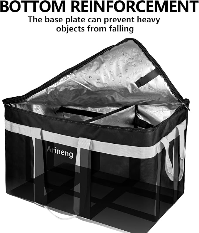 Food Delivery Insulated Bag Insulated Cold Meal Bag Built-in Base Plate For Hot and Cold Food Takeout Commercial Catering Transportation - 23 * 14 * 15 inches (Partitioned Black)