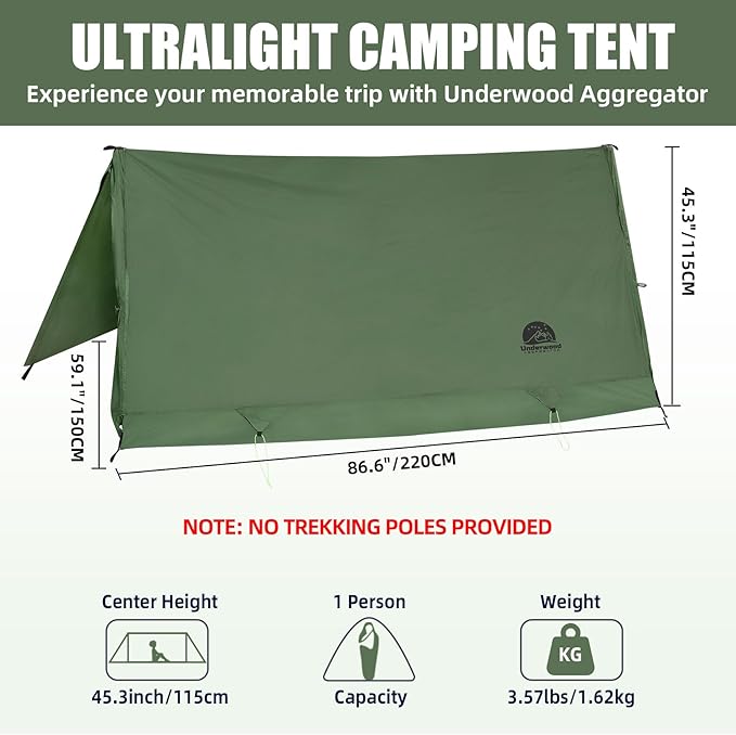 2-Person Trekking Pole Tent for Backpacking - Ultralight 2 Person Backpacking Tent Lightweight Waterproof Two Person A-Frame Hiking Shelter for Outdoor Camping Scouts Trekkers (No Poles)