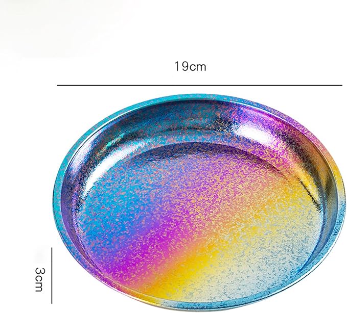 Titanium Camping Plates Lightweight Colorful Round Metal Dishes Durable Outdoor Utensils Rust-Proof Reusable Dinnerware Ideal for Hiking Picnic Camping Backpacking Home RT077T (L)
