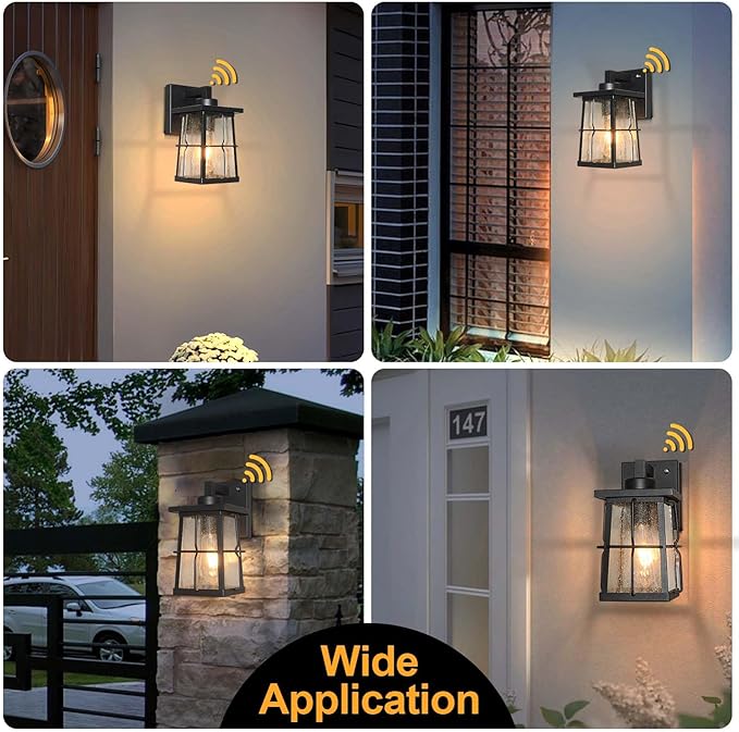ALVIME Dusk to Dawn Outdoor Wall Lights 10 Inch Exterior Front Porch Light Fixtures Waterproof Outdoor Wall Lantern for House Door Entryway Garage Patio E26 Base&ampClear Seedy Glass