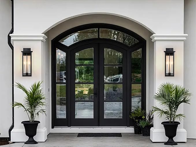 Outdoor Wall Lights Large Porch Lights Fixture Wall Mount Black Exterior Wall Sconce with Clear Glass White Candelabra Waterproof Outside Patio Light Fixture for House Garage